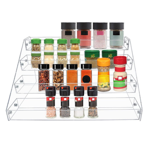 PMMASTO clear acrylic spice rack front view shows neat organized jars and quick access