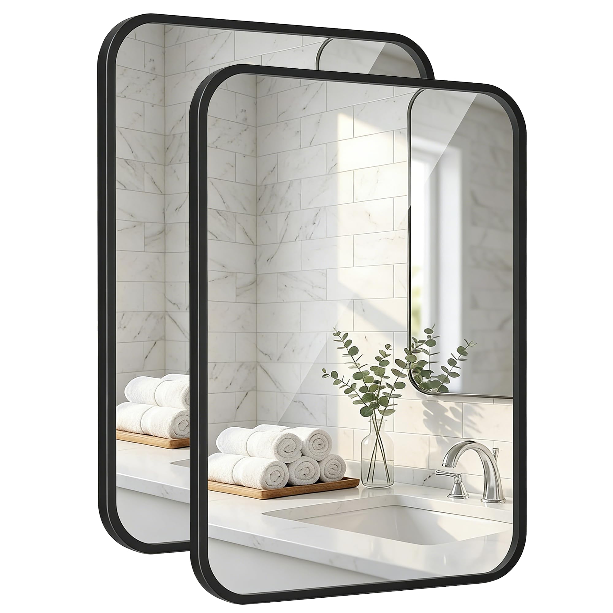 Pocetry front view of paired 24x36 mirrors showing clean symmetry and style