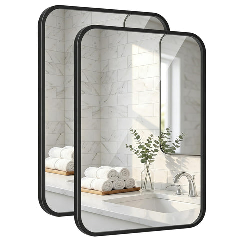 Pocetry front view of paired 24x36 mirrors showing clean symmetry and style