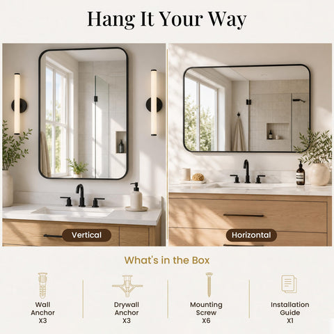 Pocetry keyhole hardware and included mounting pieces for easy installation