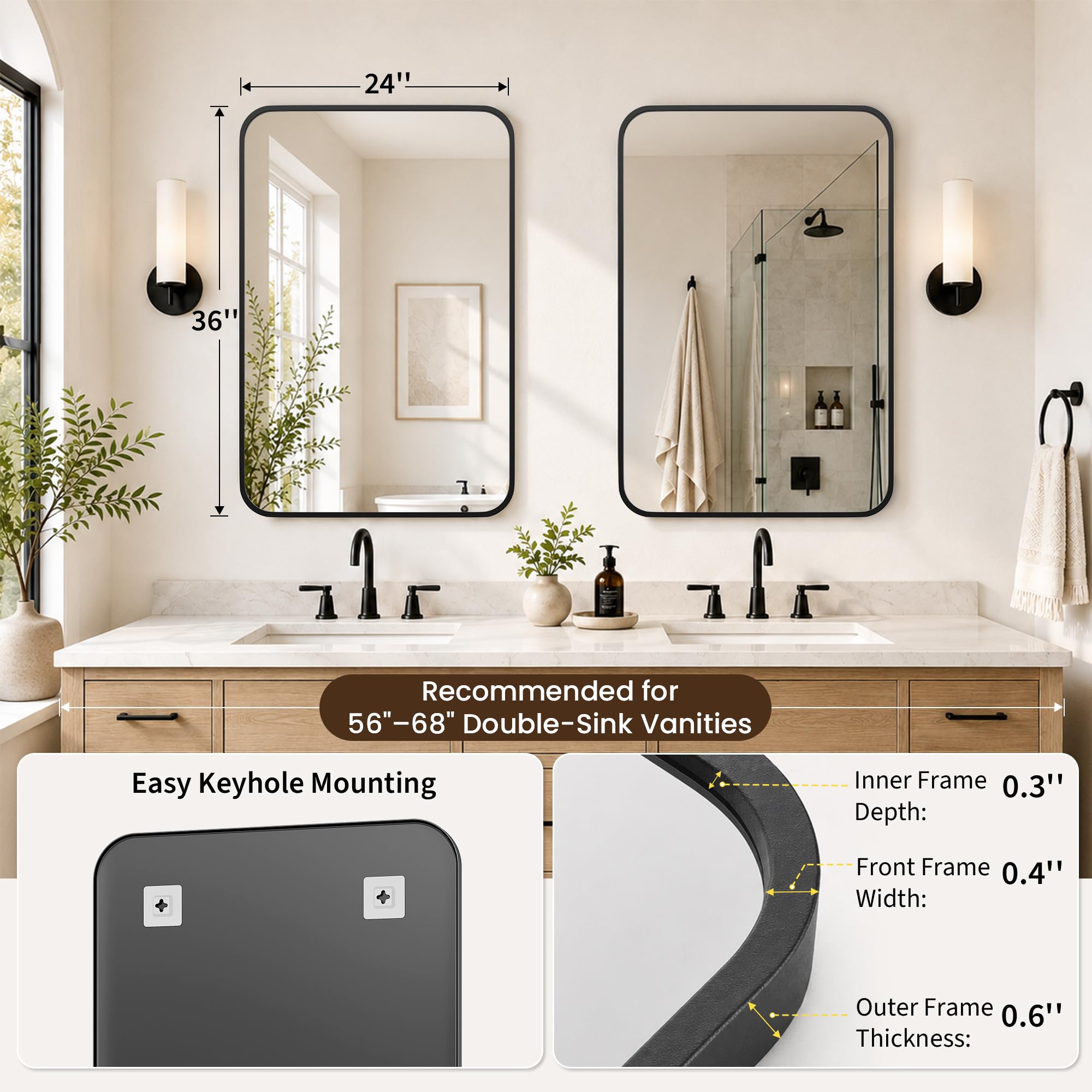 Pocetry mirror next to sink for scale comparison aiding sizing choice