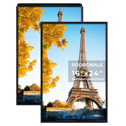 Podronale front view of black 16x24 snap frame showing clean display and neat edges