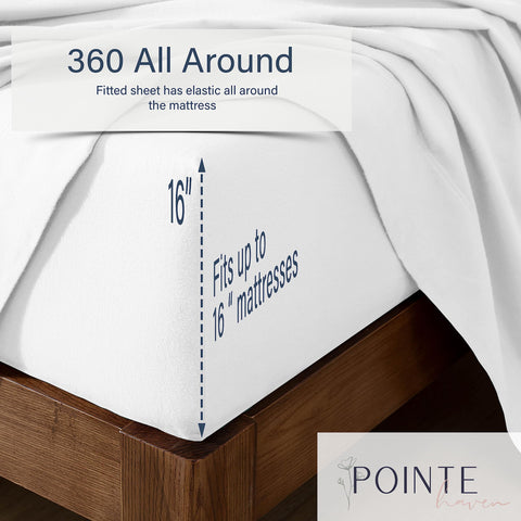 Pointehaven flat sheet spread on bed showing oversized dimensions benefit full coverage