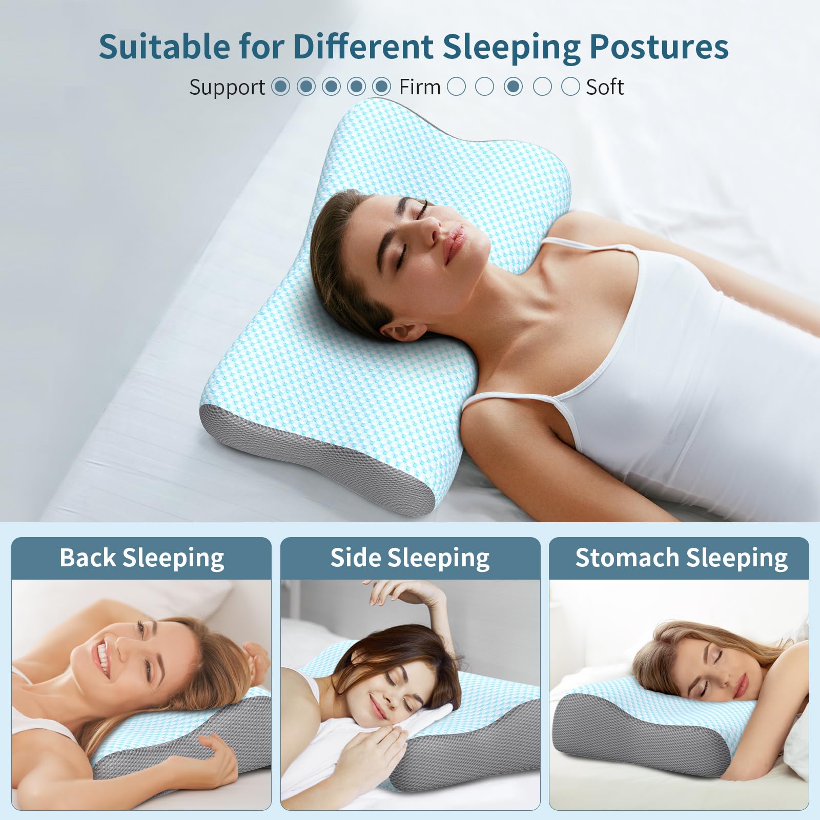 Polovo pillow next to hand for size scale, conveying proper head support
