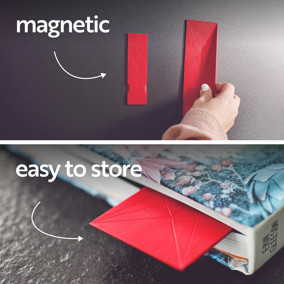 Polygons magnetically attached to fridge for quick access and space saving