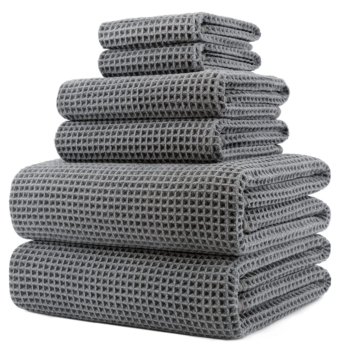 POLYTE front view of full towel set showing neat satin trim and spa look