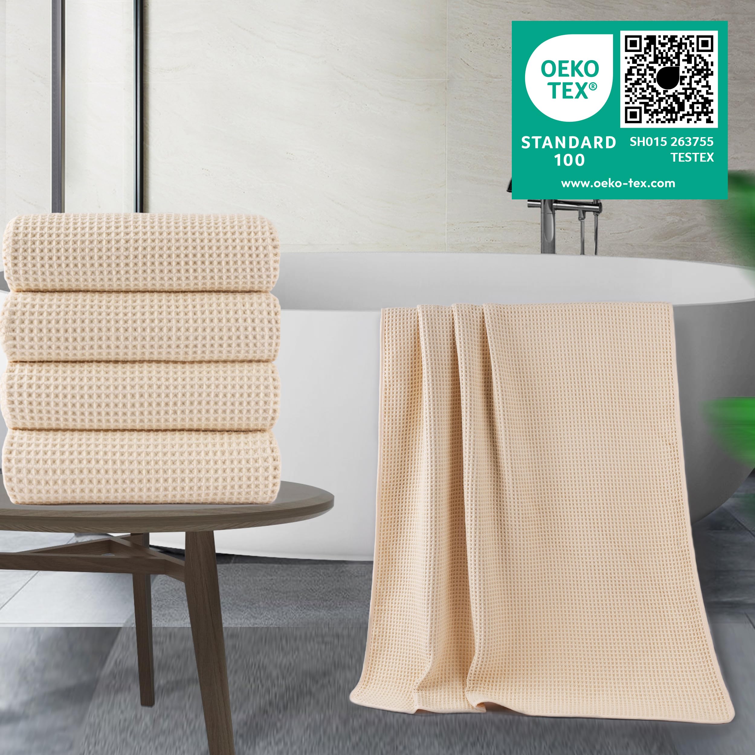 POLYTE close-up waffle weave texture highlighting fast absorbency