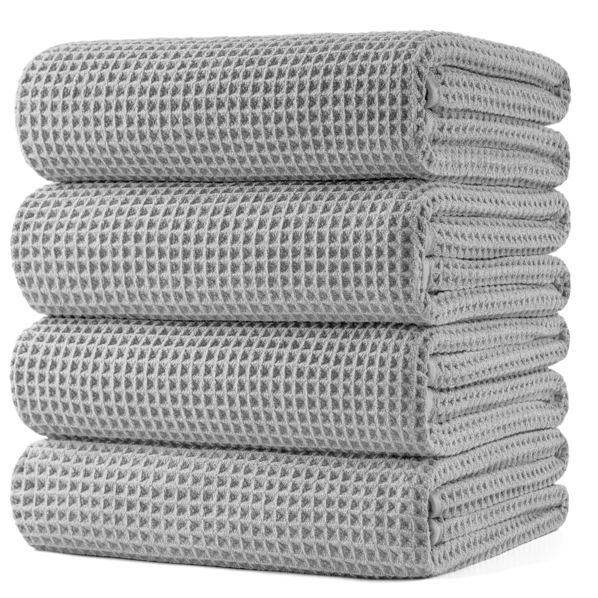 POLYTE folded waffle towel front view showing neat compact storage and quick-dry benefit
