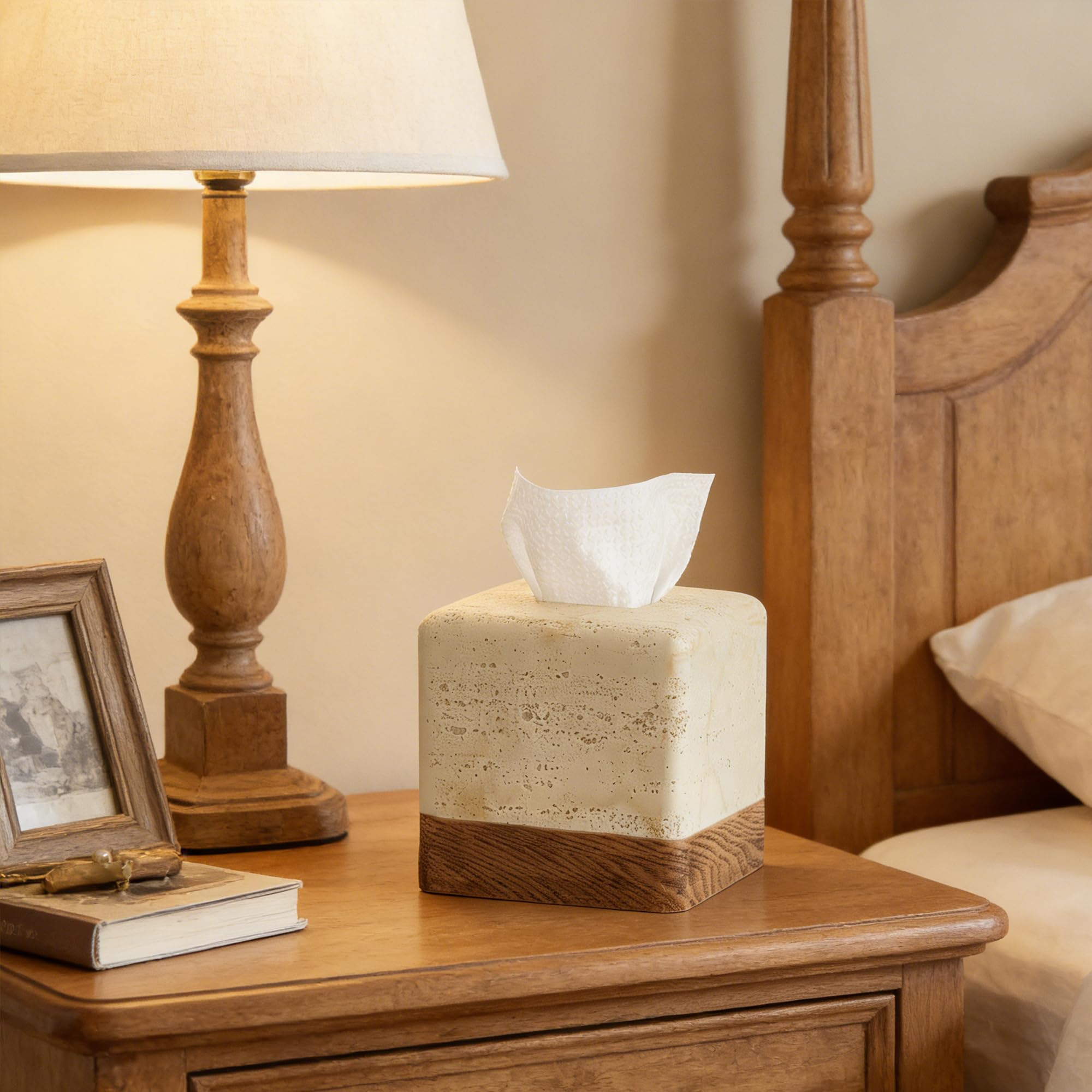 Polytree on nightstand in use providing a polished bedroom accent