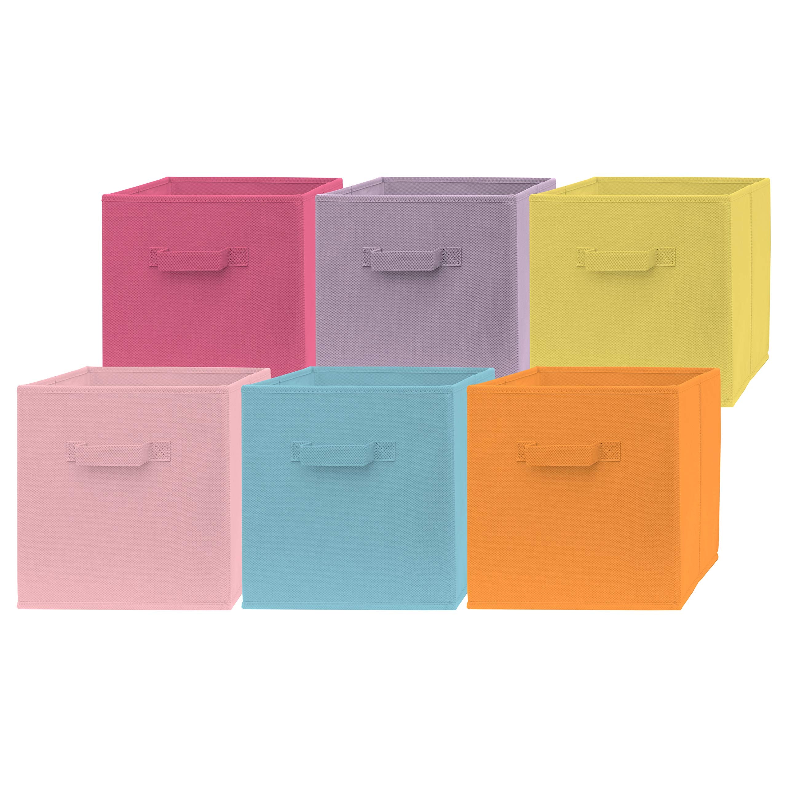 Pomatree front view of six colorful fabric bins showing neat storage benefit