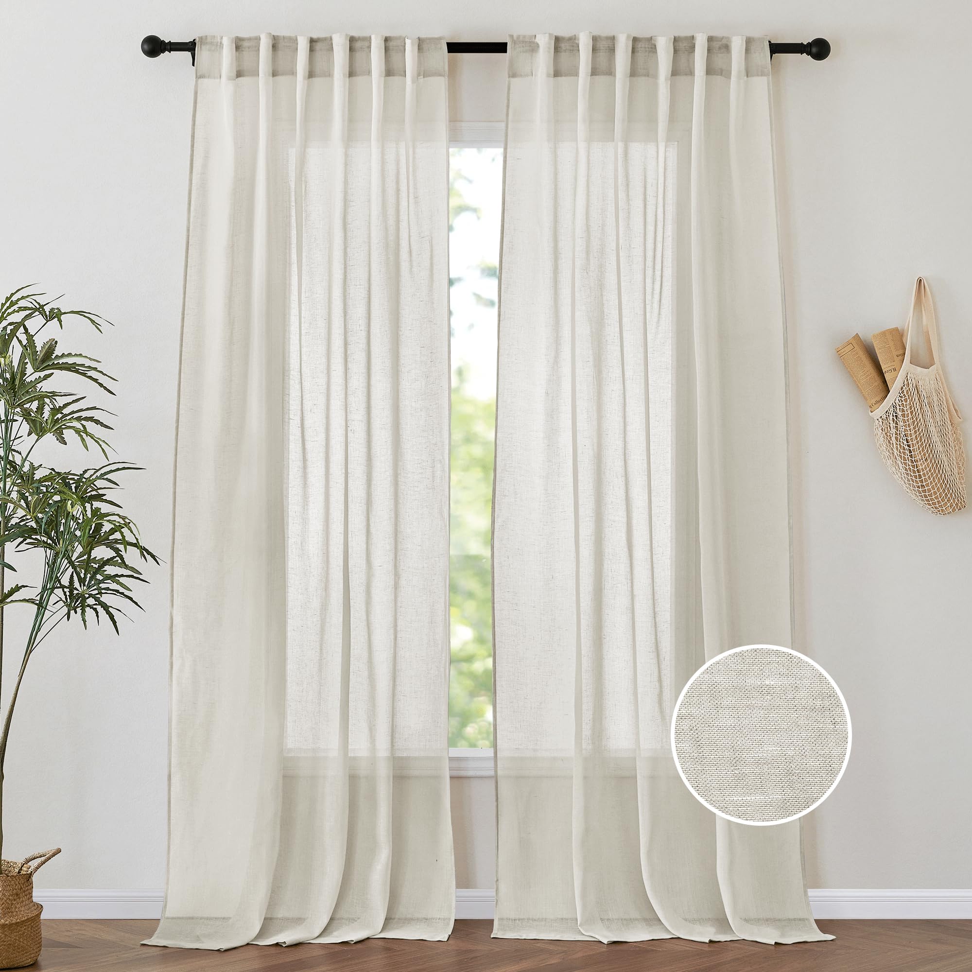 PONY DANCE front view of two sheer curtain panels showing full drape and neutral tone