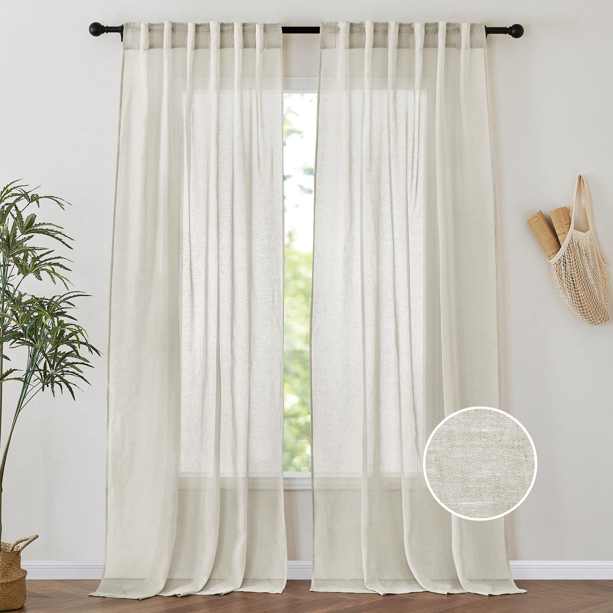 PONY DANCE front view of two sheer curtain panels showing full drape and neutral tone