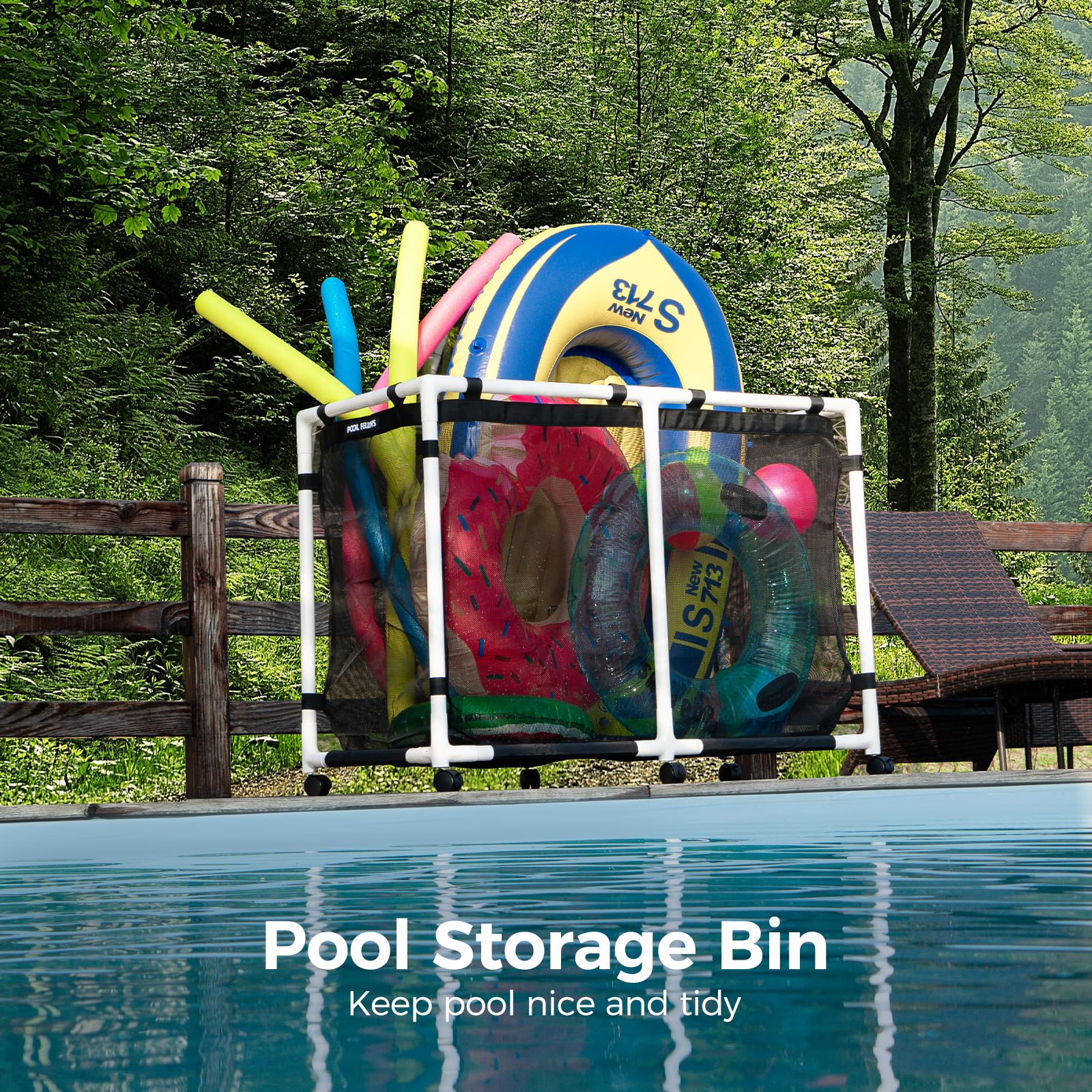 POOL FELLOWS frame connection detail showing reinforced rods and easy assembly