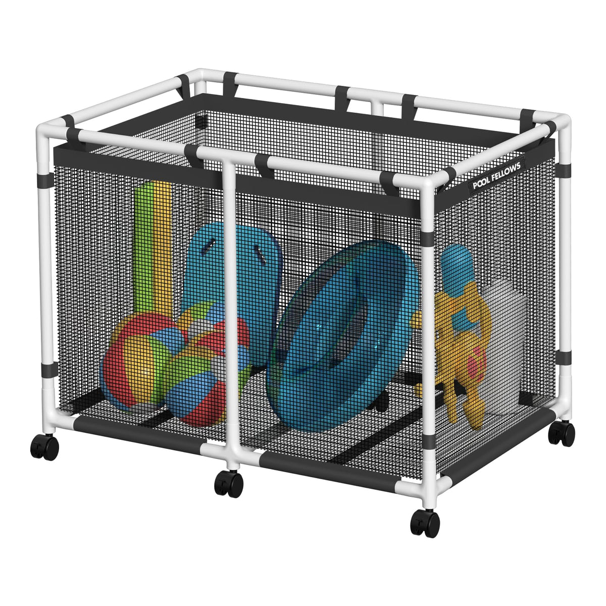 POOL FELLOWS front view showing full storage capacity and tidy organization benefit