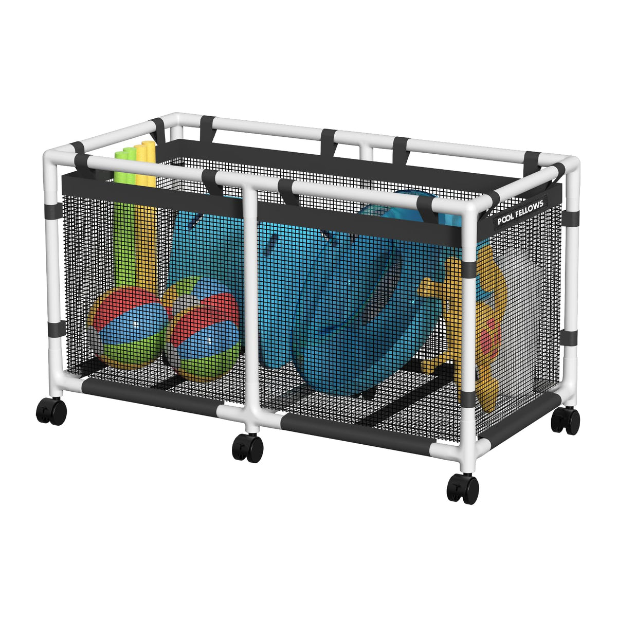 POOL FELLOWS front view of Mini Plus bin showing roomy storage benefit