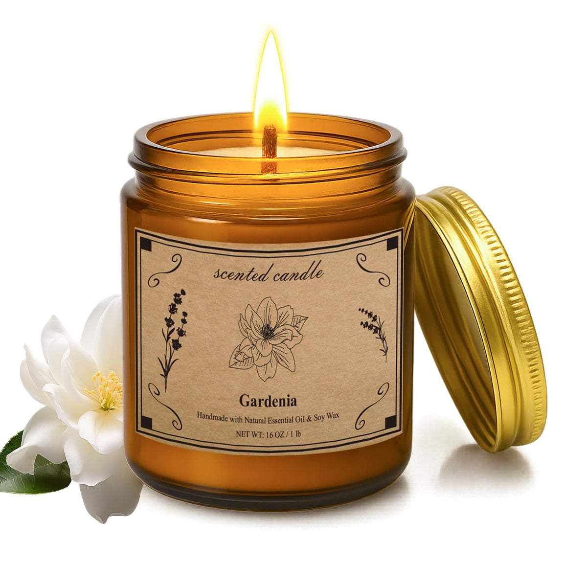 POOTES amber glass jar candle front view shows elegant design and long burn benefit