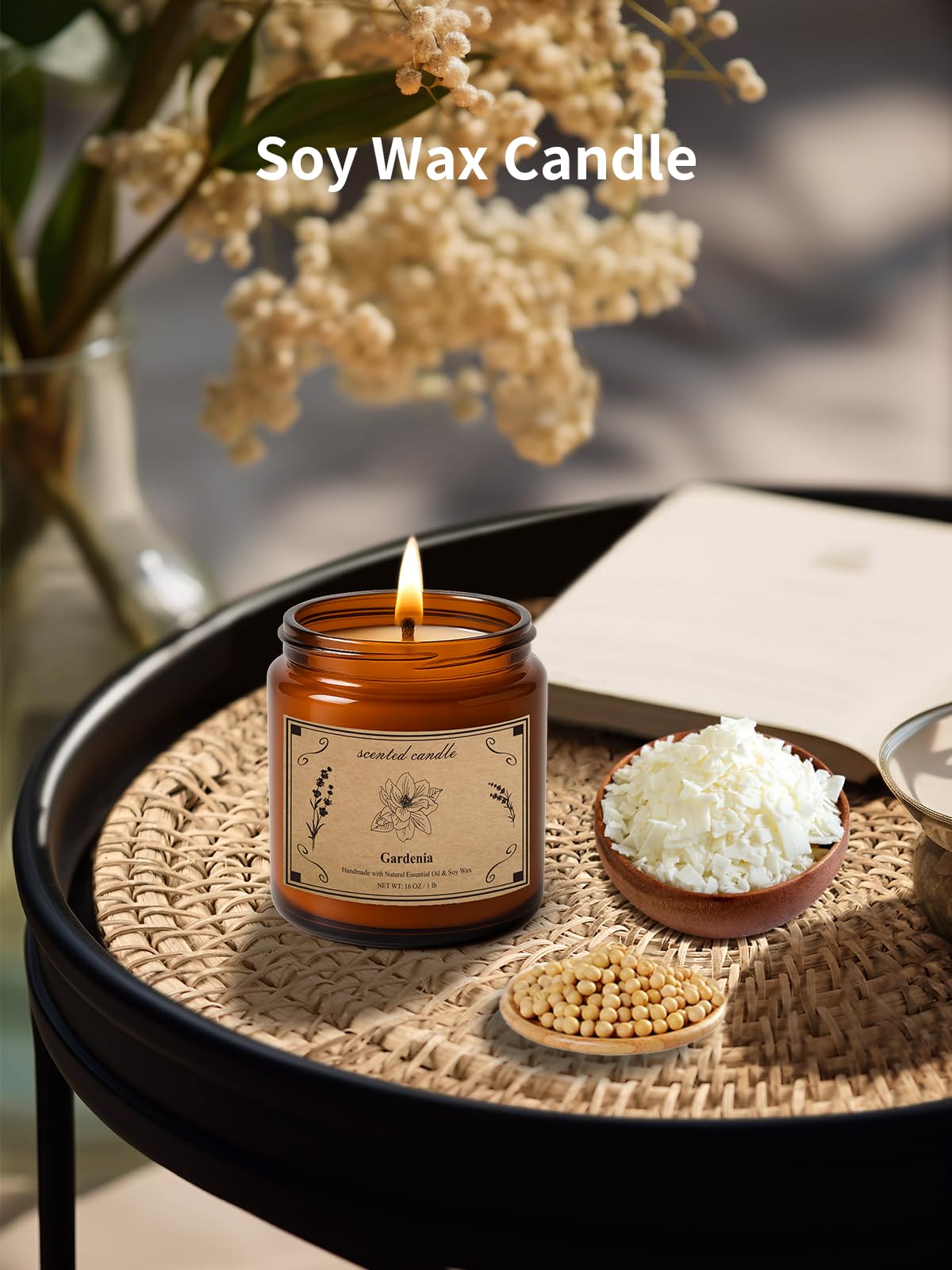 POOTES candle lit in living room creating cozy ambiance and relaxing fragrance