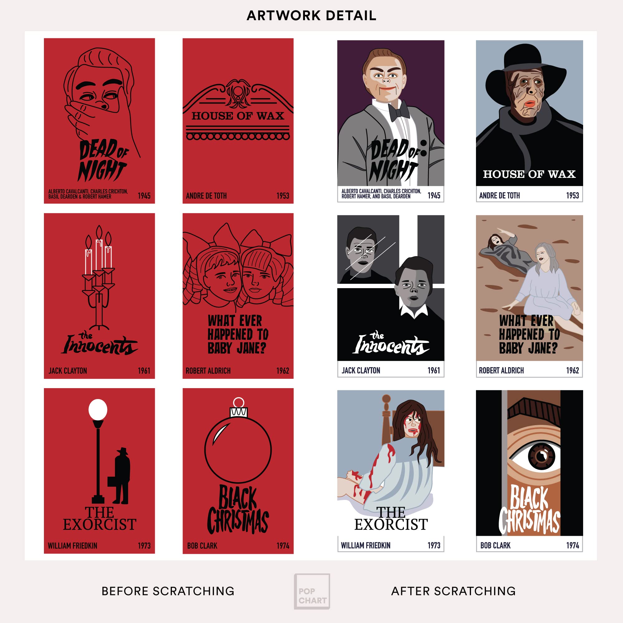 Pop Chart Lab framed poster on a living room wall, offers stylish horror decor inspiration