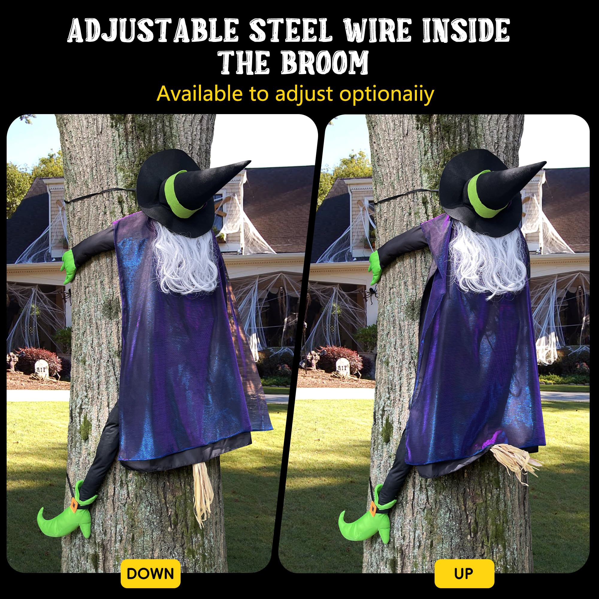 POPGIFTU witch secured to a tree showing stable outdoor anchoring