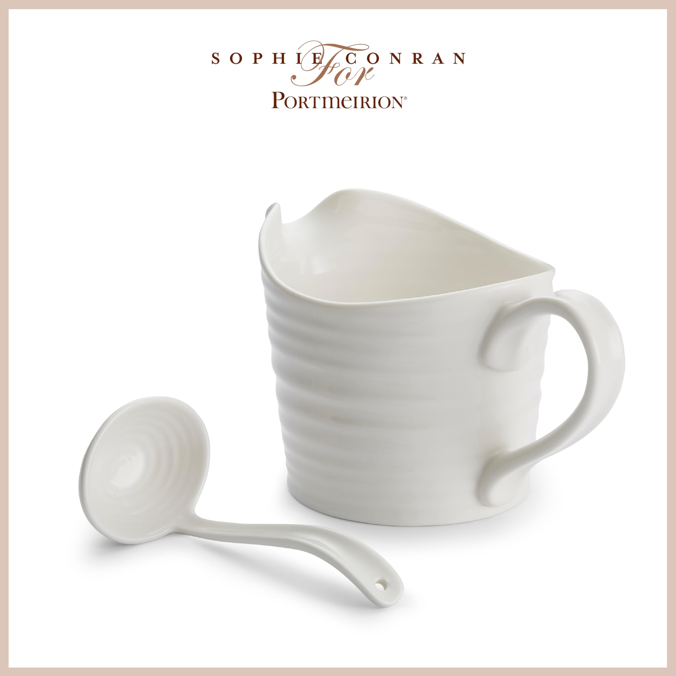 Portmeirion Sophie Conran jug next to teaspoon showing compact one-pint scale