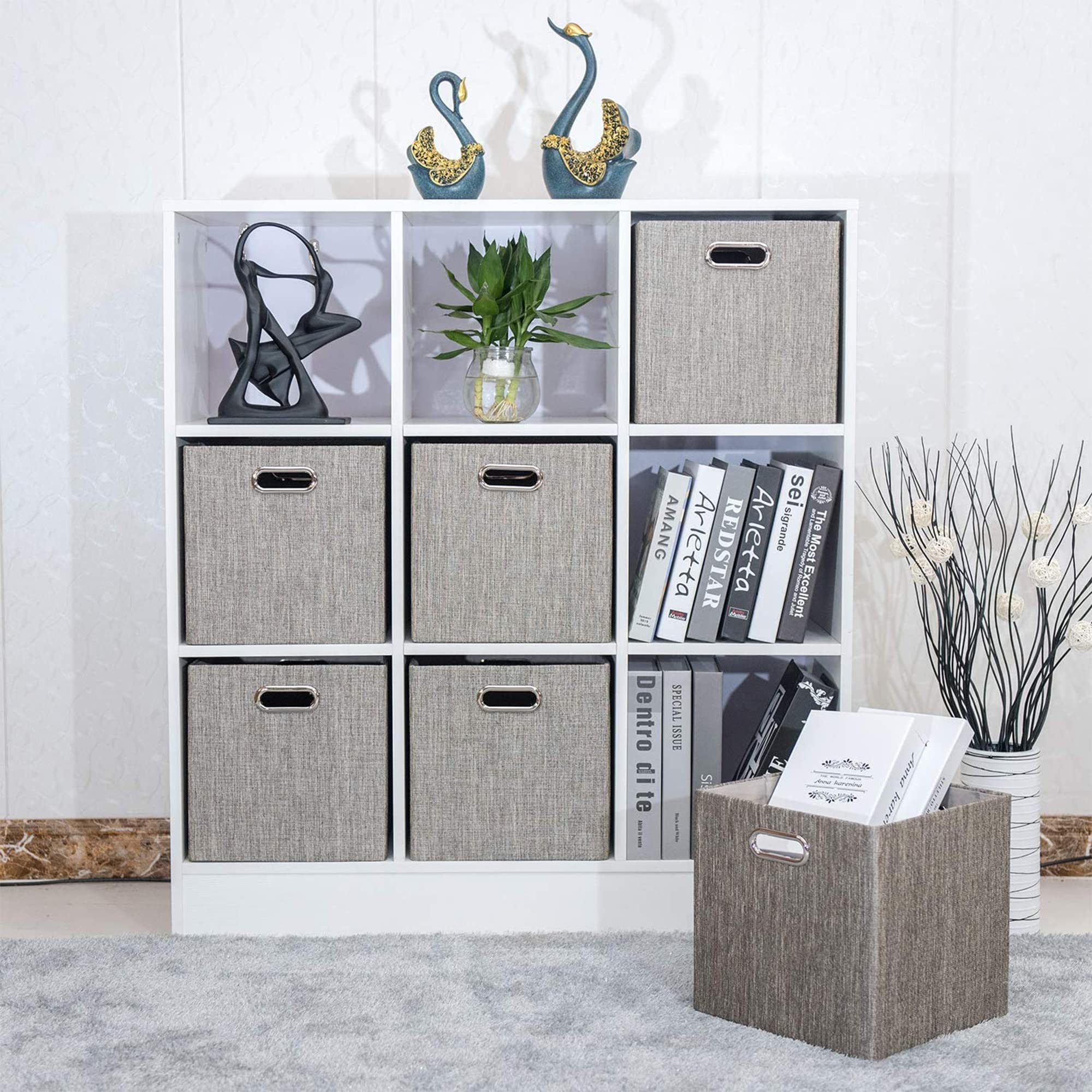 Posprica cubes styled in living room showing coordinated, tidy storage benefit
