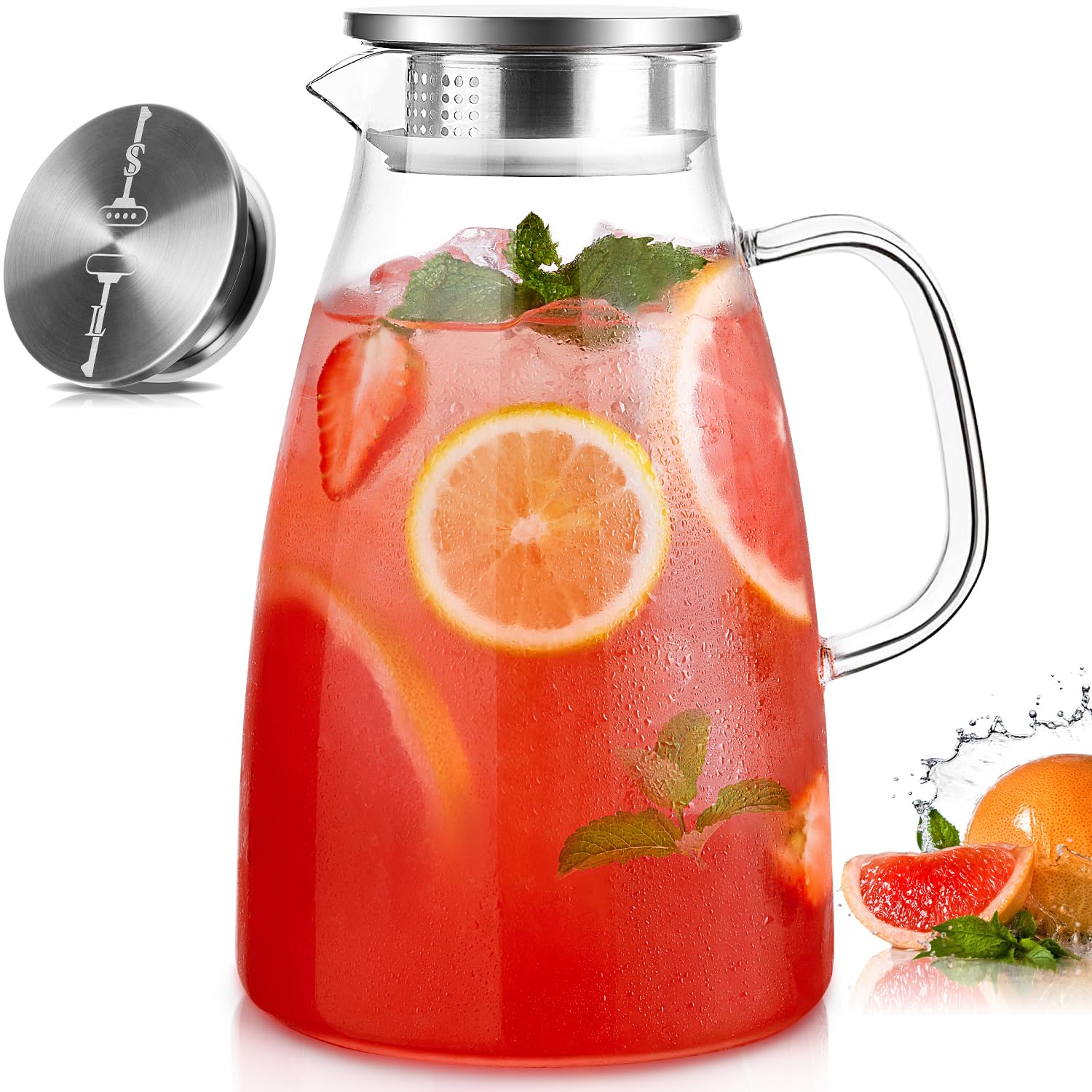 Potdoctor glass pitcher front view showing clear borosilicate glass and lid for stylish serving