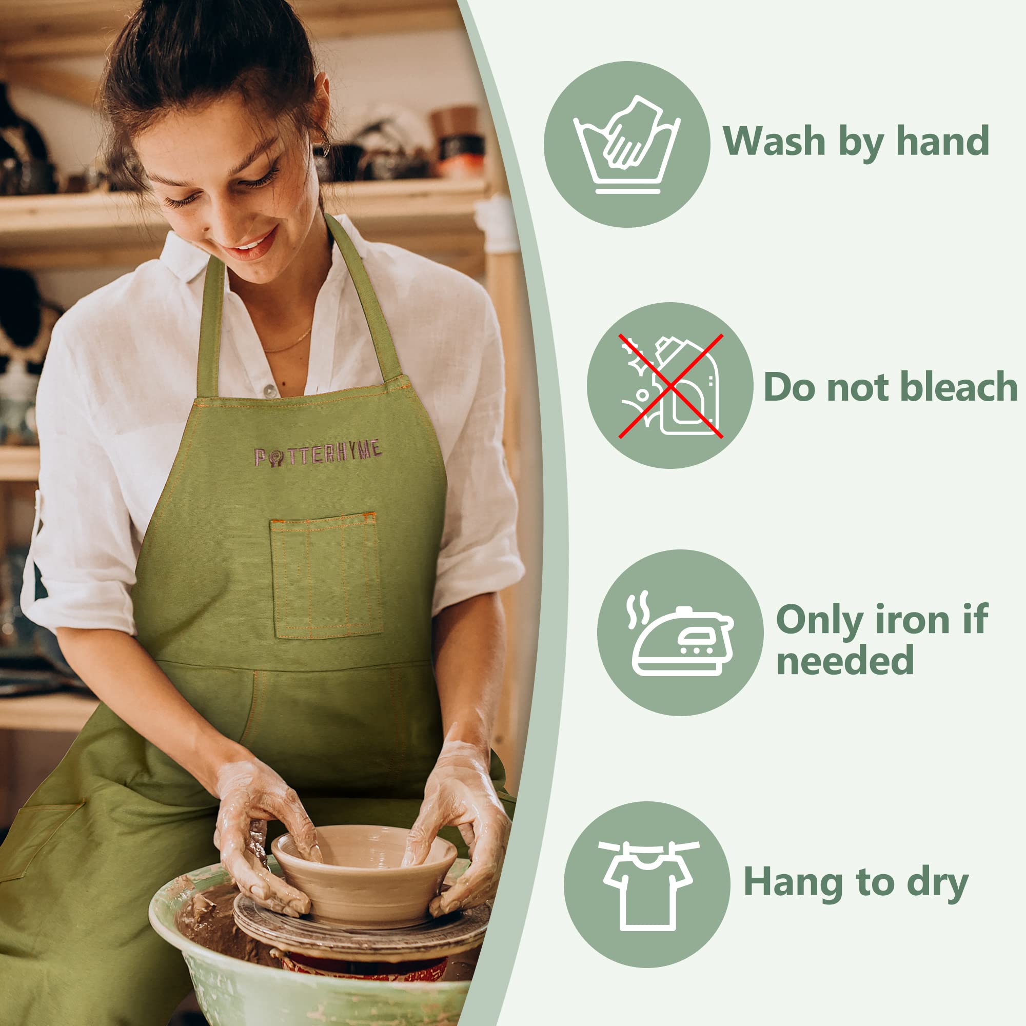 Potterhyme apron worn by potter at wheel to protect clothes during throwing