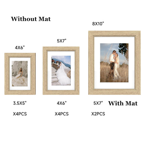 Povrgive comparison of 8x10, 5x7, 4x6 frames showing size variety for flexible layouts