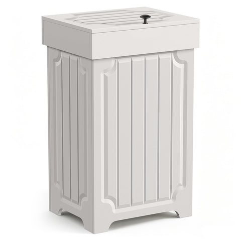 Povrgive front-facing kitchen trash can showing cabinet-style appeal and space-saving benefit