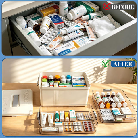 Povtulu bottom deep compartment holding upright medicine bottles to prevent leaks