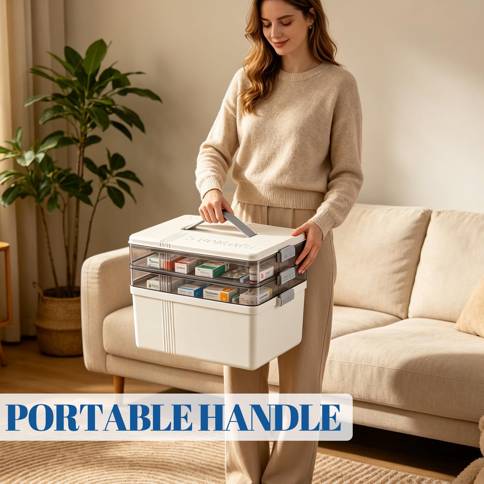 Povtulu side view with handle being carried, illustrating portability between rooms
