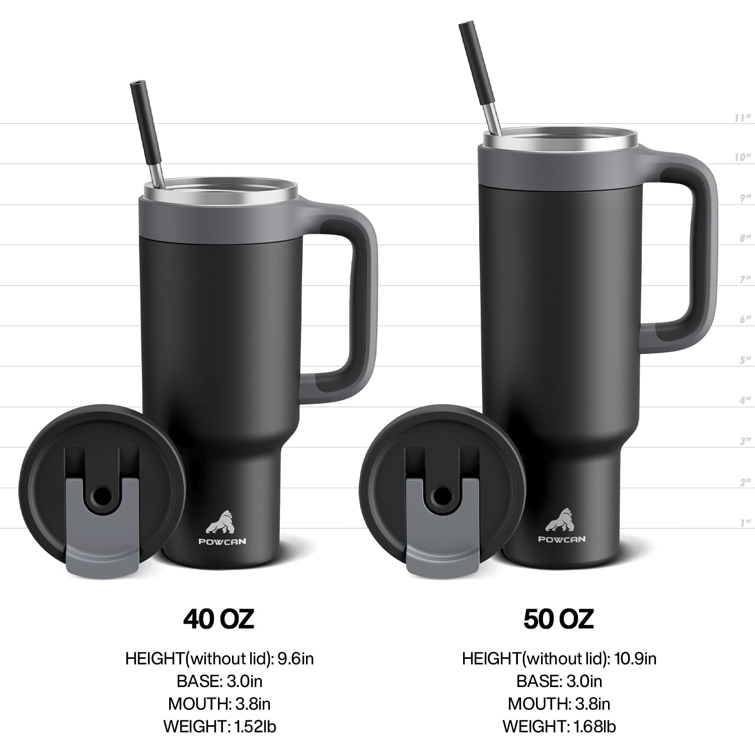 POWCAN next to water bottle size comparison showing large 40 oz capacity