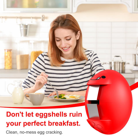 PowCube cracking an egg over a bowl cleanly without shell fragments for tidy cooking