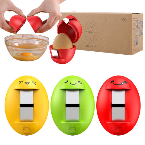 PowCube front view of three-pack packaging showing colorful egg crackers for quick prep