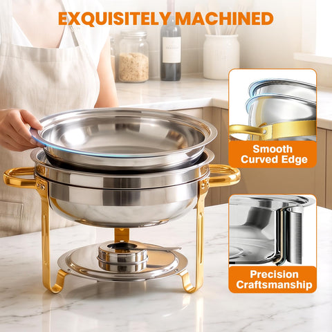 POWERFUEL stacked chafing dishes demonstrating compact sixty percent storage savings