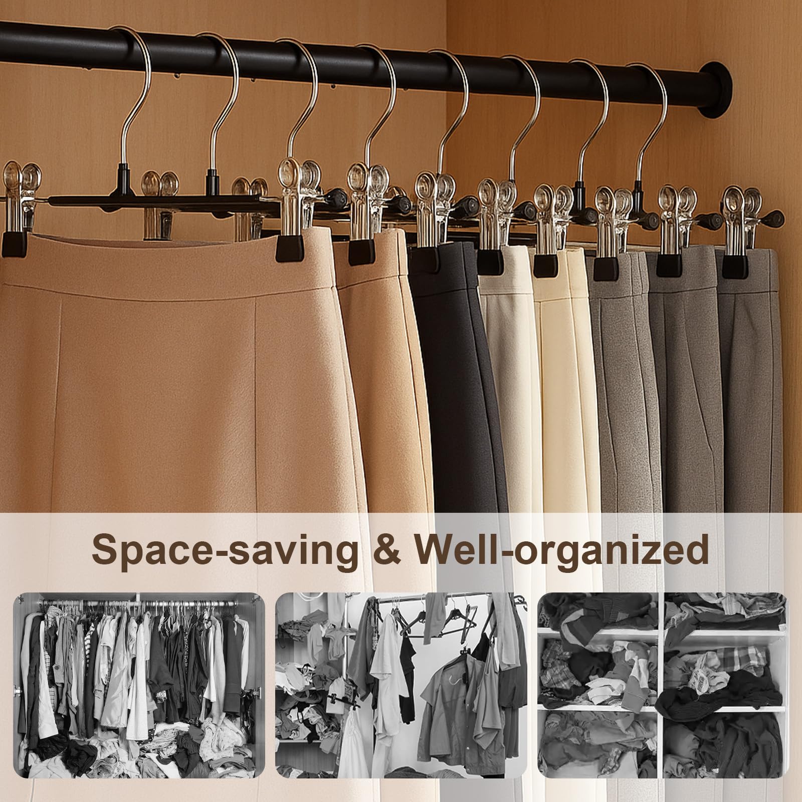 POZEAN lifestyle wardrobe scene demonstrating tidy, organized closet