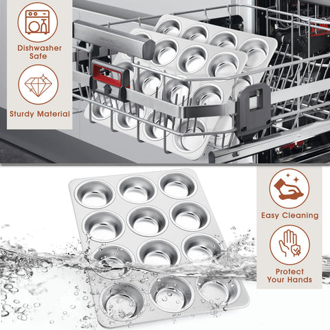 P&P CHEF pan in oven with baking muffins illustrating even heat distribution