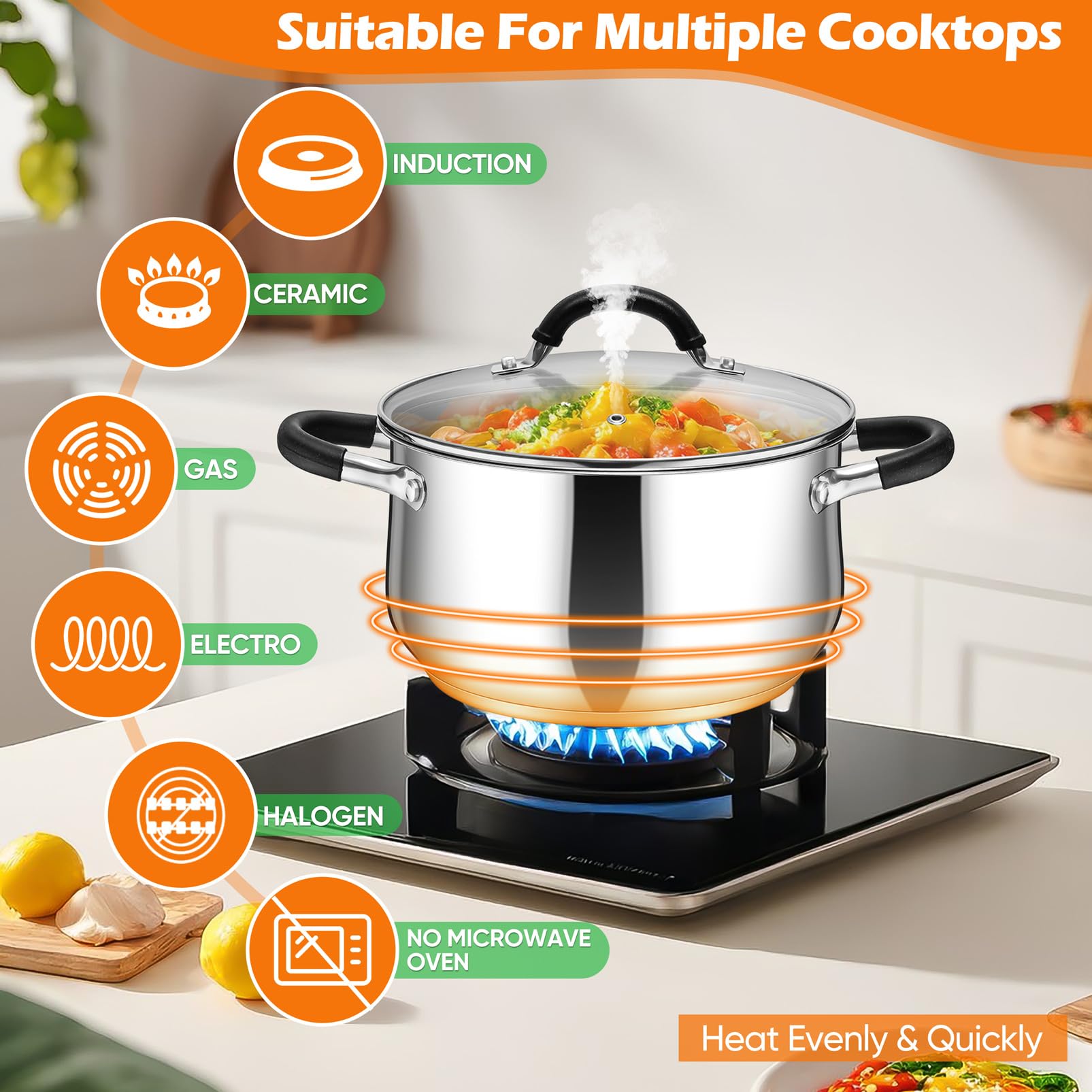 P&P CHEF size comparison with wooden spoon indicating 6 quart capacity for families