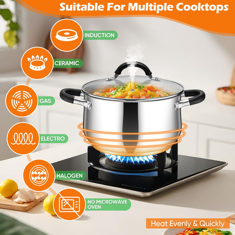 P&P CHEF size comparison with wooden spoon indicating 6 quart capacity for families