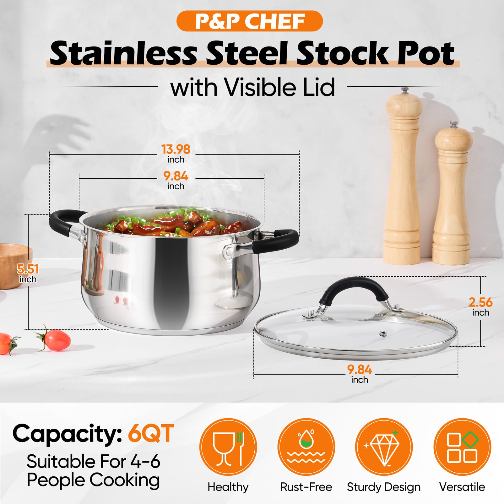 P&P CHEF closeup of visible glass lid with steam vent for controlled cooking
