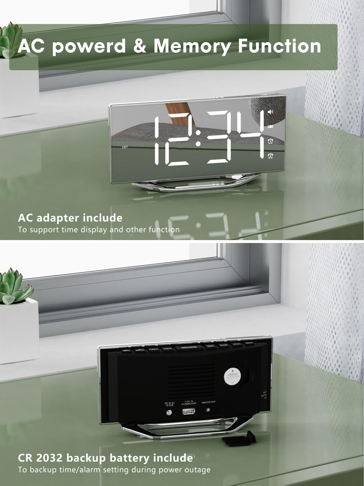 PPLEE display indicating two alarms and snooze to manage separate wake times reliably