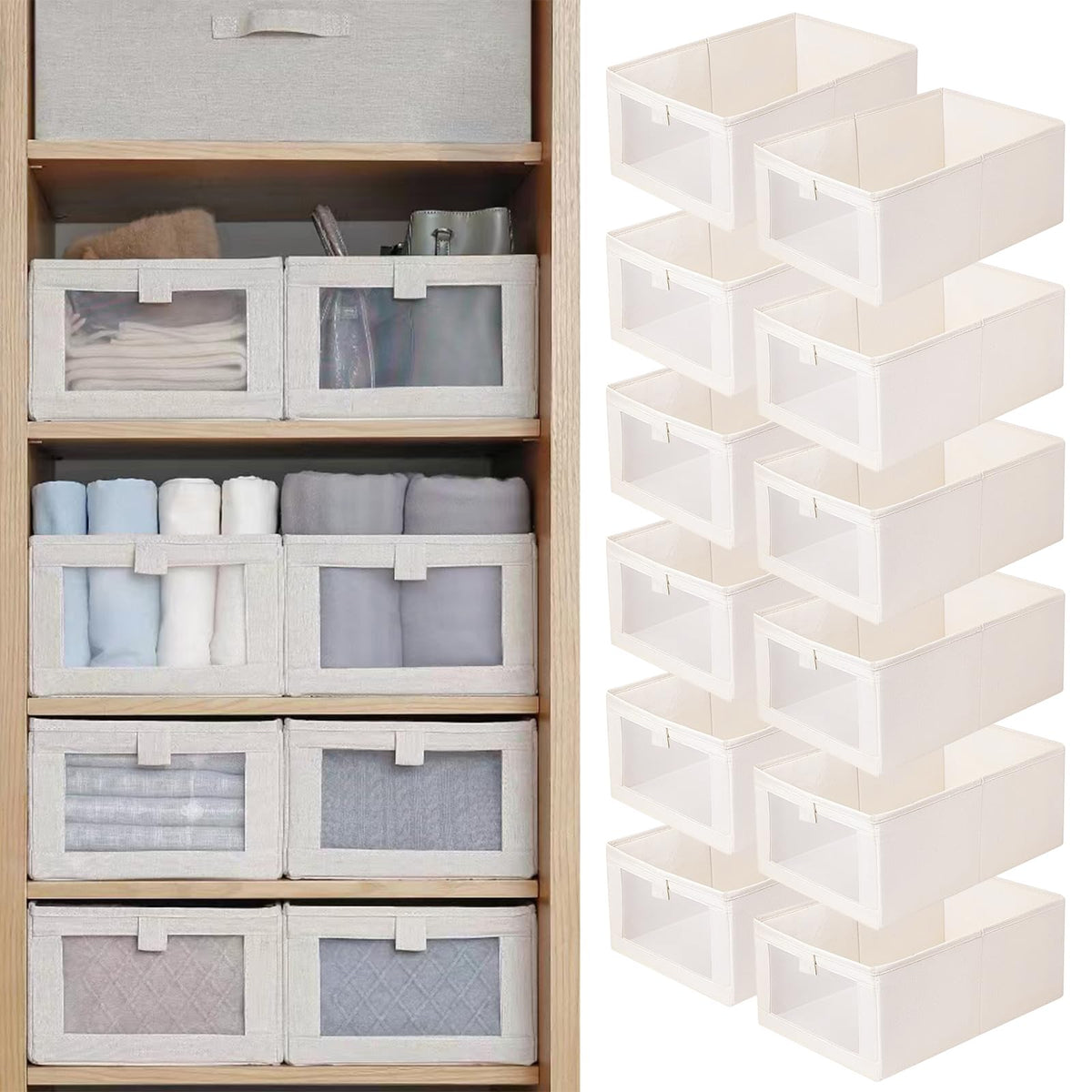 Pradnel front view of 12-pack bins showing neat shelf benefit