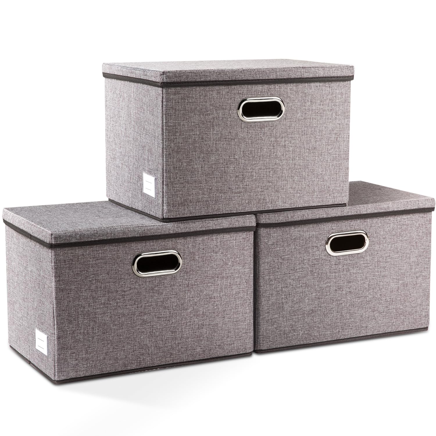 PRANDOM front view of three-pack bins showing neutral colors and lids for organized storage