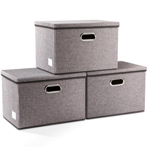 PRANDOM front view of three-pack bins showing neutral colors and lids for organized storage