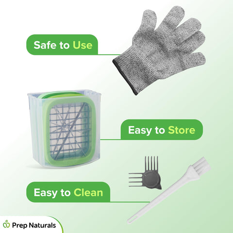Prep Naturals blade organizer and protective glove displayed for safe storage