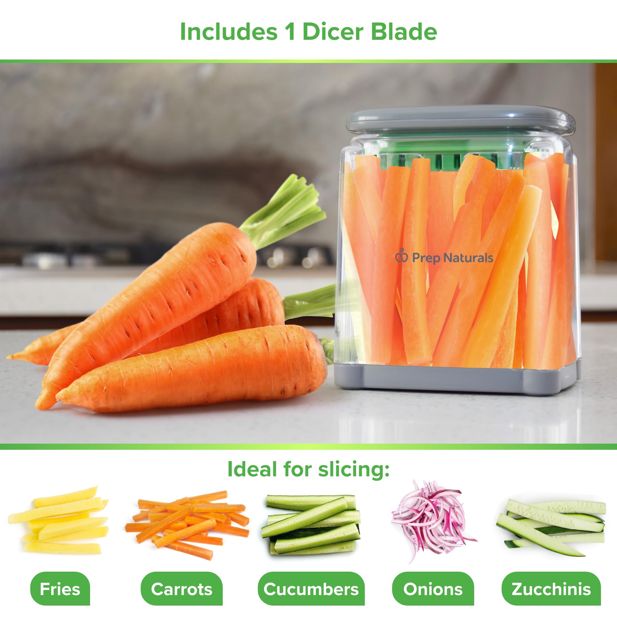 Prep Naturals chop box collecting freshly cut fries for cleaner countertop workflow