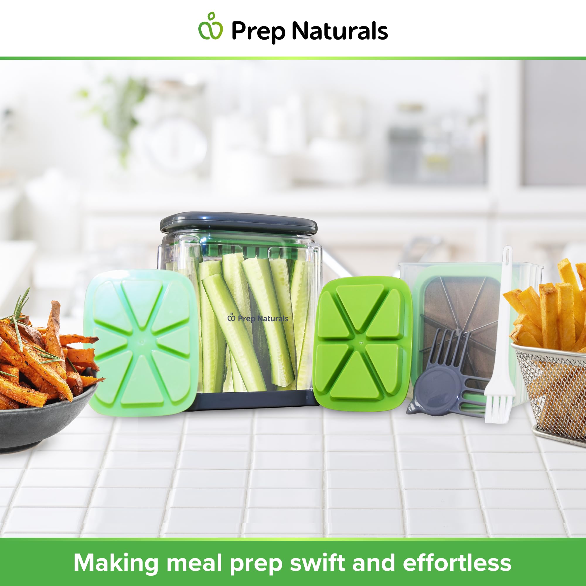 Prep Naturals lifestyle shot serving golden fries to illustrate finished results