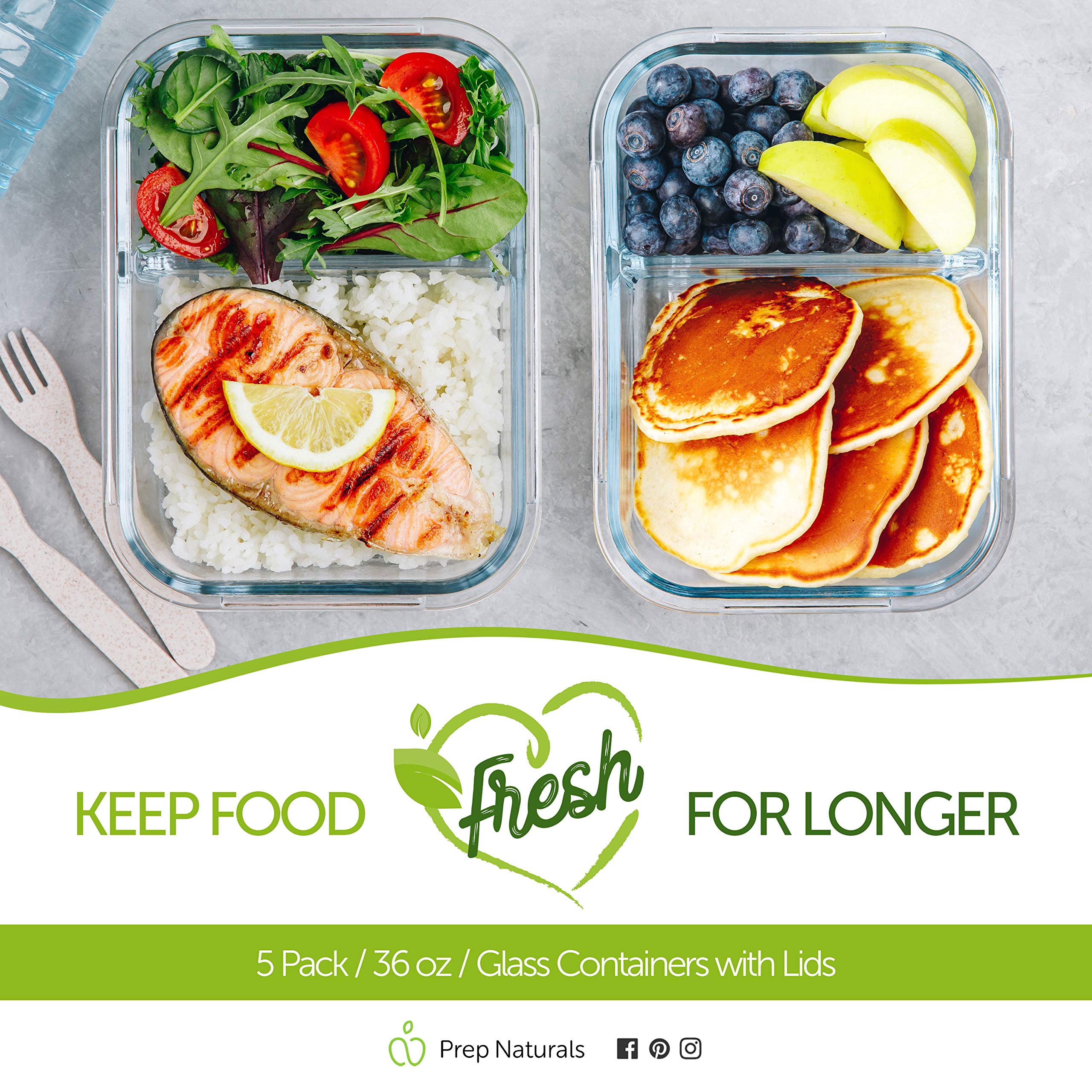 Prep Naturals stackable containers next to a hand for size and capacity reference