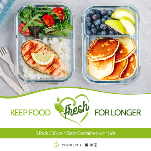 Prep Naturals stackable containers next to a hand for size and capacity reference