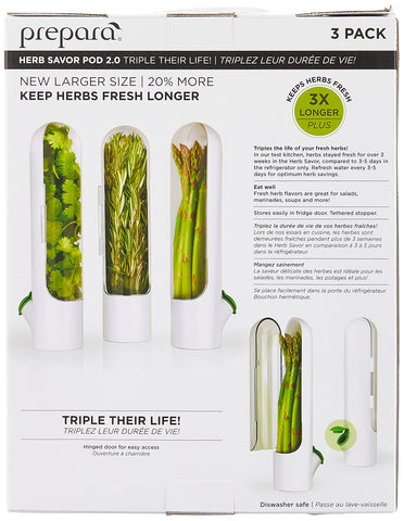 Prepara pod placed in refrigerator door saving shelf space and protecting herbs